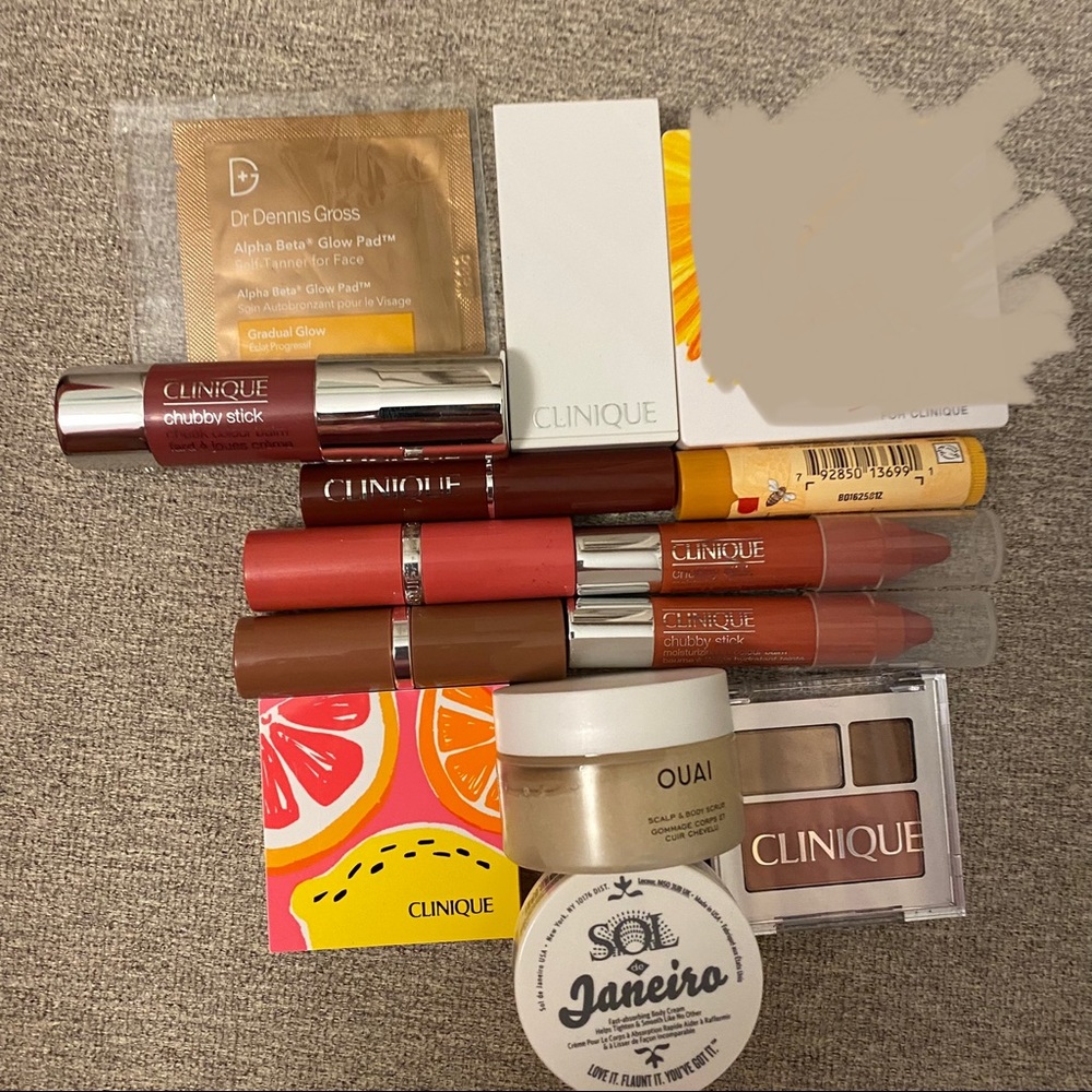 14pc Cosmetic lot Clinique Burt’s Bees Sol de Janeiro Dr Dennis Gross Ouai